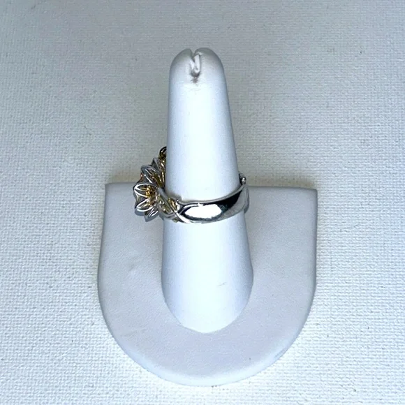 NWOT Gems en Vogue Sterling 18K Accent Genuine Gemstone 2 Flower Designer Ring